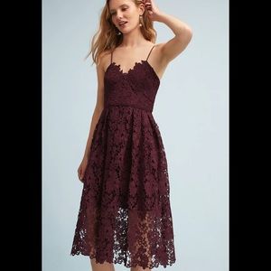 Anthropologie Burgundy Lace Midi Dress